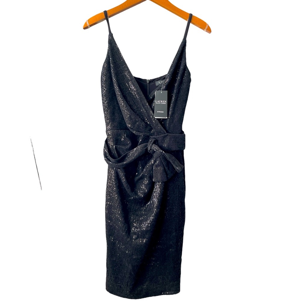 NWT LAUREN BY RALPH LAUREN MINI SEQUINED BLACK DRESS